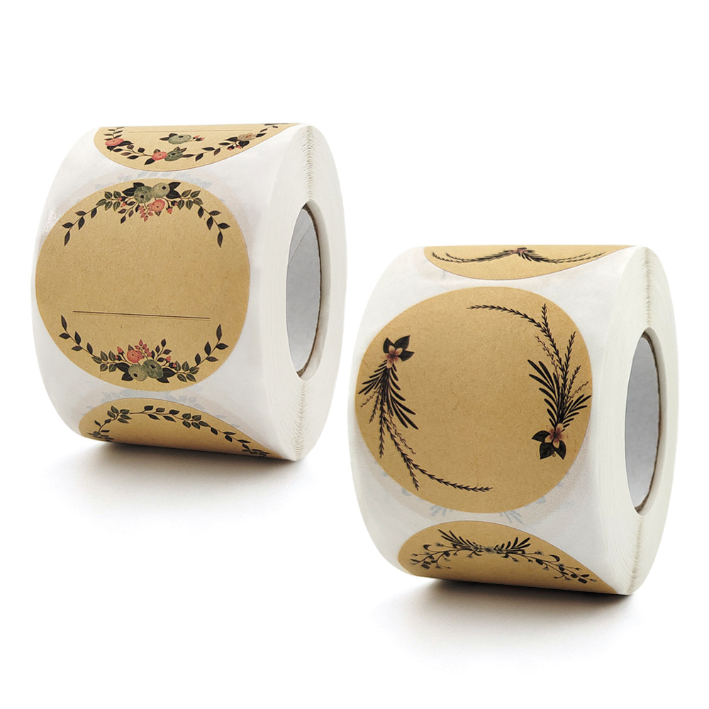 Flower Wrap Kraft - ありがとうラベルステッカー、クラフト紙、花、ギフトカードパッケージ、パーティー包装、ベーキング、小さなビジネス、2 